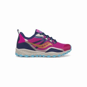 Kids' Saucony Peregrine 12 Shield Sneaker Running Shoes Navy / Turquoise / Pink | Australia S60579-R06