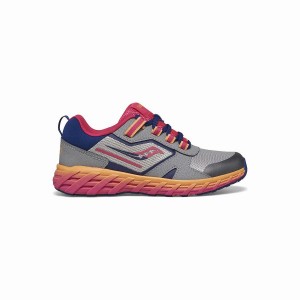 Kids' Saucony Wind Shield 2.0 Sneaker Running Shoes Grey / Pink / Navy | Australia S68754-P64