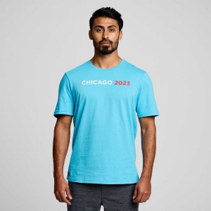 Men's Saucony Chicago Rested T Shirts Blue | Australia S54031-Z73