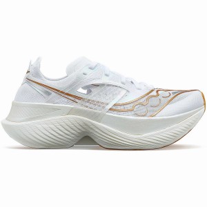 Men's Saucony Endorphin Elite Running Shoes White / Gold | Australia S12397-K42