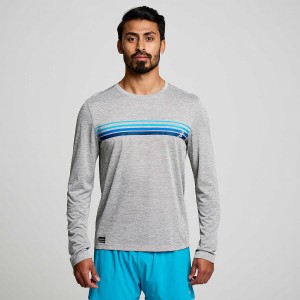 Men's Saucony Stopwatch Graphic Long Sleeve T Shirts Light Grey | Australia S87510-E84