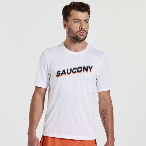 Men's Saucony Stopwatch Graphic Short Sleeve T Shirts White | Australia S45970-Q08