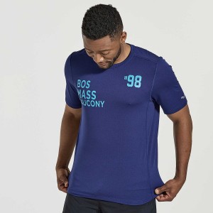 Men's Saucony Stopwatch Graphic Short Sleeve T Shirts Navy | Australia S61982-E91