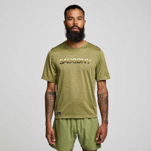 Men's Saucony Stopwatch Graphic Short Sleeve T Shirts Khaki | Australia S60754-T24