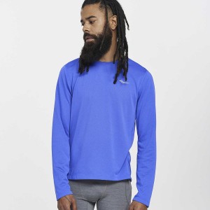 Men's Saucony Stopwatch Long Sleeve T Shirts Blue | Australia S42593-J20