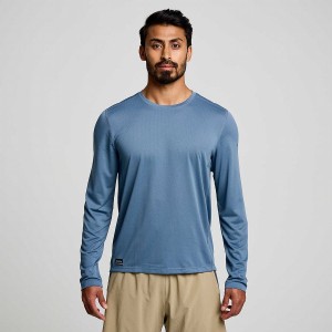 Men's Saucony Stopwatch Long Sleeve T Shirts Blue | Australia S85439-N26