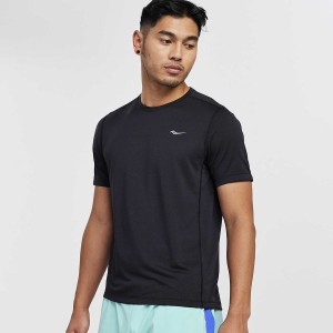 Men's Saucony Stopwatch Short Sleeve T Shirts Black | Australia S96254-T35