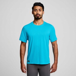 Men's Saucony Stopwatch Short Sleeve T Shirts Blue | Australia S35840-Y20