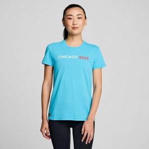 Women's Saucony Chicago Rested T Shirts Blue | Australia S18460-V07