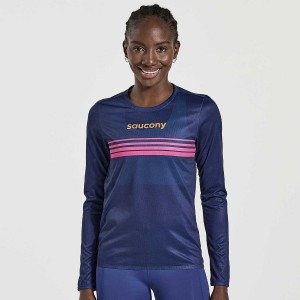 Women's Saucony Elite Long Sleeve T Shirts Navy | Australia S81259-M51