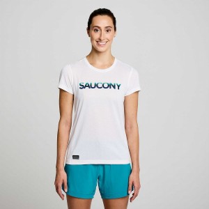 Women's Saucony Stopwatch Graphic Short Sleeve T Shirts White | Australia S68394-B40