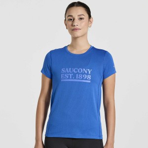 Women's Saucony Stopwatch Graphic Short Sleeve T Shirts Blue | Australia S45608-M51