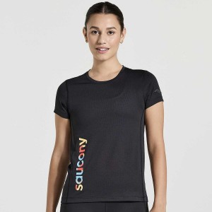 Women's Saucony Stopwatch Graphic Short Sleeve T Shirts Black | Australia S31970-D76