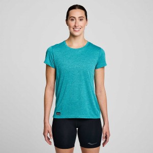 Women's Saucony Stopwatch Short Sleeve T Shirts Turquoise | Australia S29186-A86