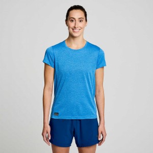 Women's Saucony Stopwatch Short Sleeve T Shirts Blue | Australia S89615-S15