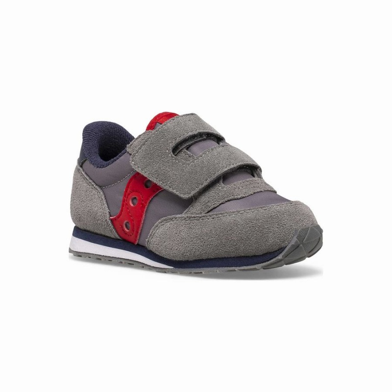 Kids' Saucony Jazz Hook & Loop Sneakers Grey / Navy / Red | Australia S73809-K94