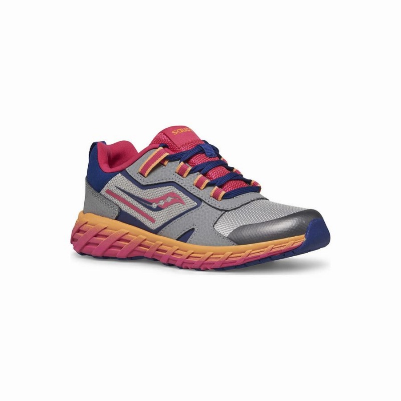 Kids' Saucony Wind Shield 2.0 Sneaker Running Shoes Grey / Pink / Navy | Australia S68754-P64