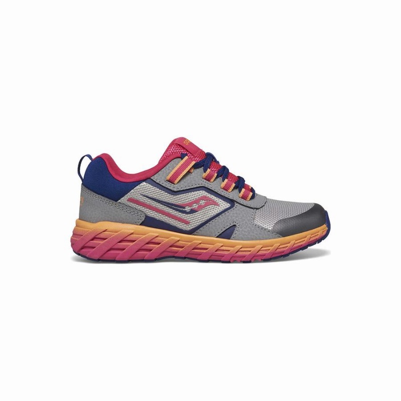 Kids\' Saucony Wind Shield 2.0 Sneaker Running Shoes Grey / Pink / Navy | Australia S68754-P64