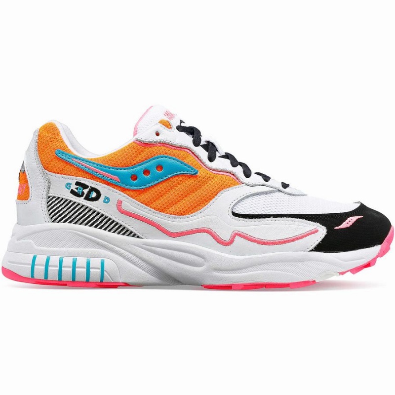 Men\'s Saucony 3D Grid Hurricane Sneakers White / Orange | Australia S03149-L96