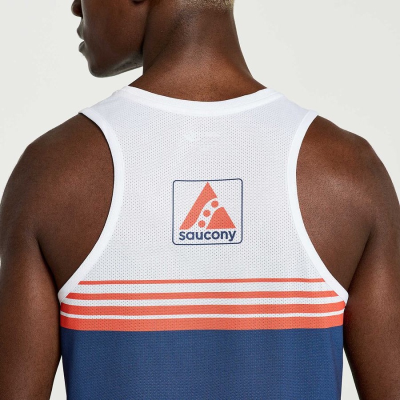 Men's Saucony Boston Stopwatch Singlet Tank Top Blue / White | Australia S32850-D87