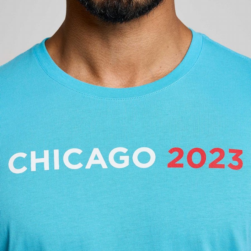 Men's Saucony Chicago Rested T Shirts Blue | Australia S54031-Z73