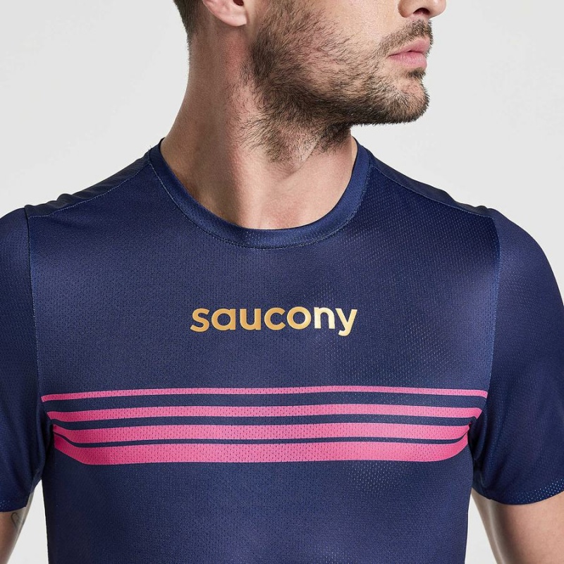 Men's Saucony Elite Short Sleeve T Shirts Navy | Australia S63702-H82