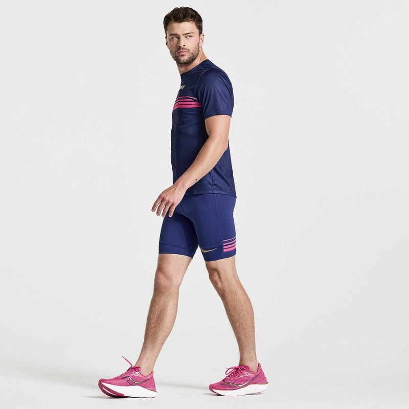 Men's Saucony Elite Short Sleeve T Shirts Navy | Australia S63702-H82