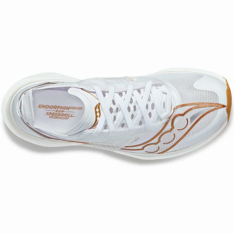 Men's Saucony Endorphin Elite Running Shoes White / Gold | Australia S12397-K42