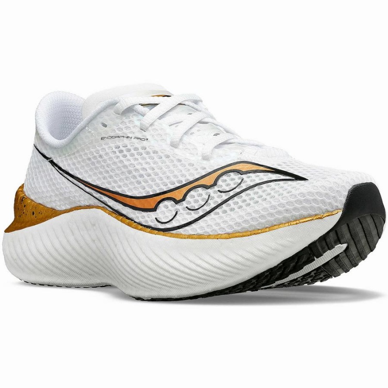 Men's Saucony Endorphin Pro 3 Running Shoes White / Gold | Australia S90618-J18