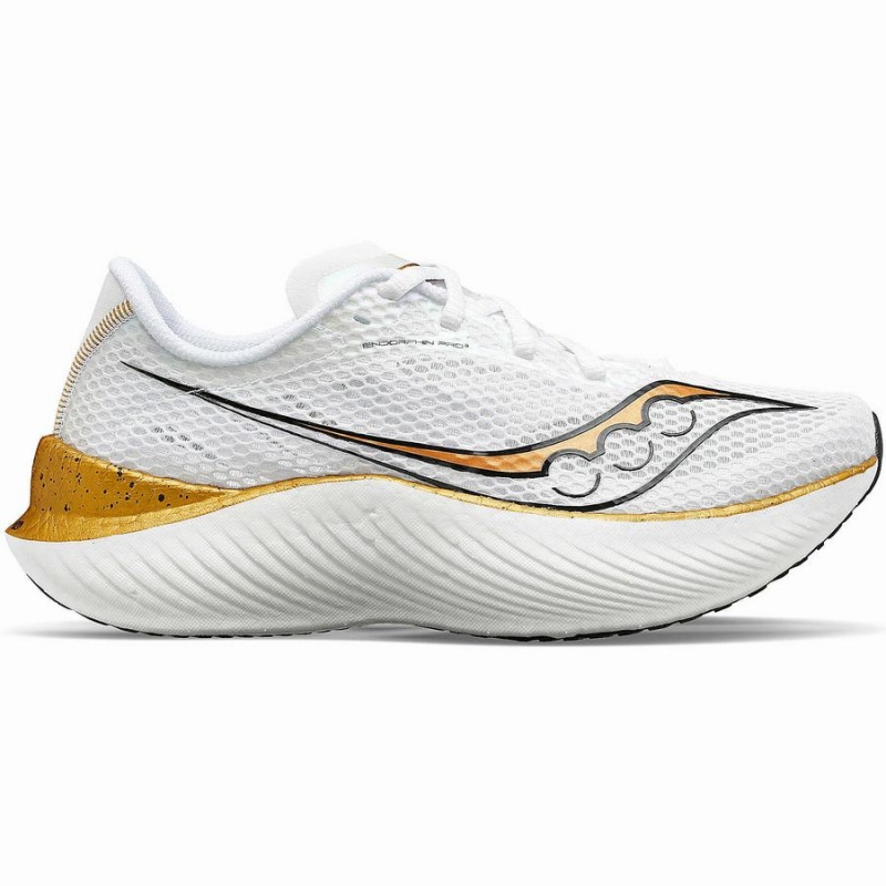 Men\'s Saucony Endorphin Pro 3 Running Shoes White / Gold | Australia S90618-J18