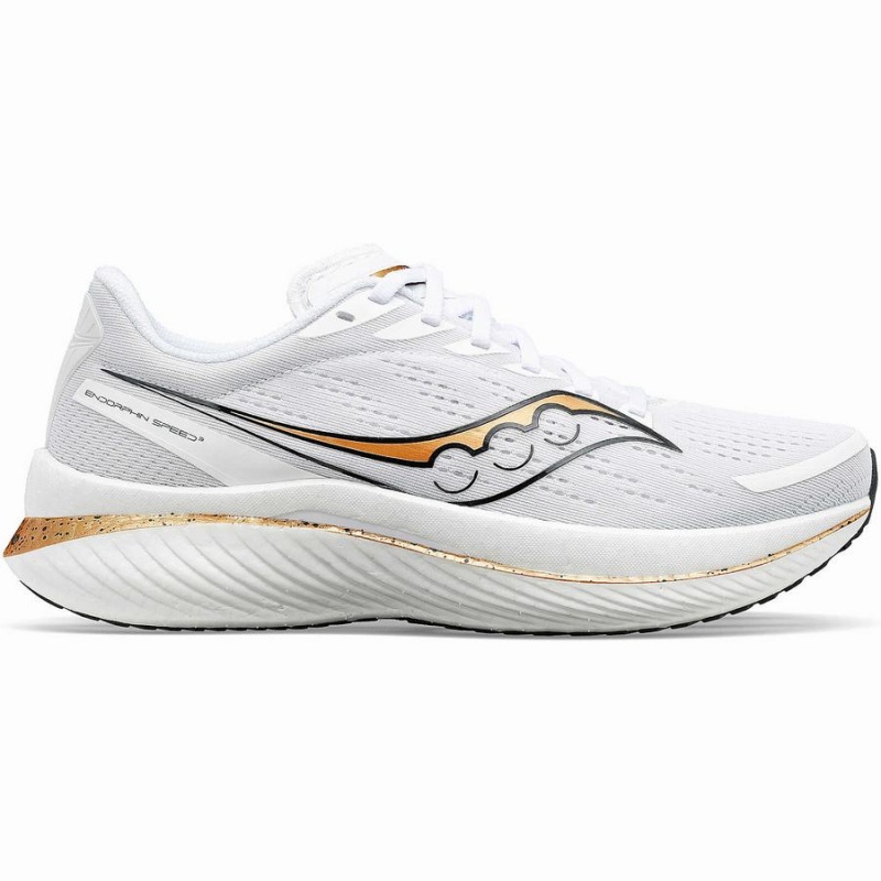 Men\'s Saucony Endorphin Speed 3 Running Shoes White / Gold | Australia S76852-X62