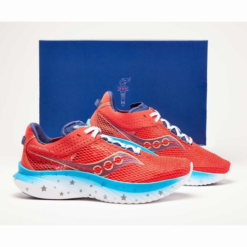 Men's Saucony Kinvara 14 Liberty Running Shoes Red / White / Blue | Australia S43508-U92