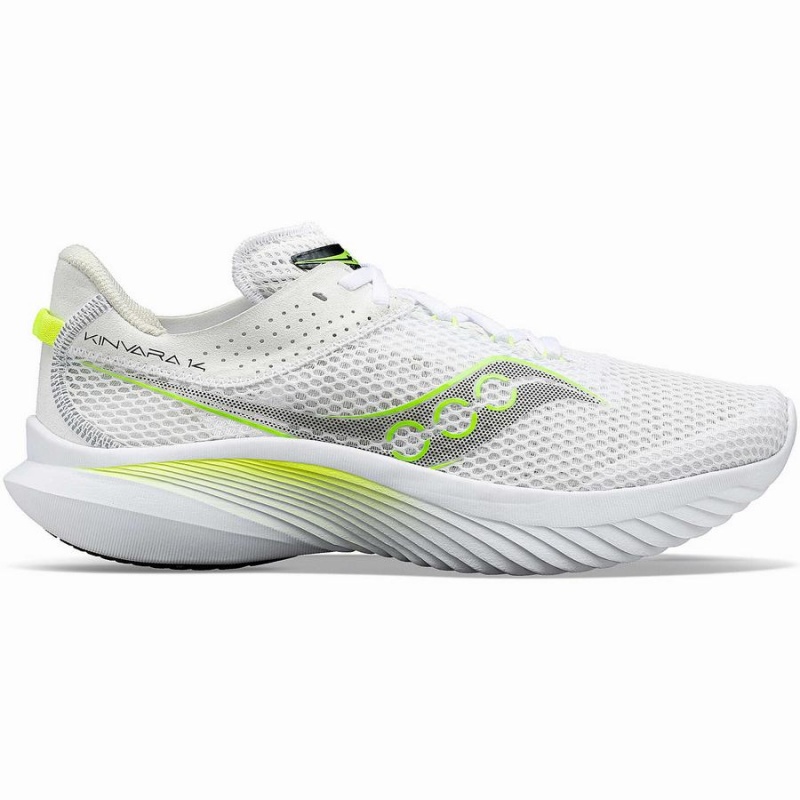 Men\'s Saucony Kinvara 14 Running Shoes White / Green | Australia S81320-W01