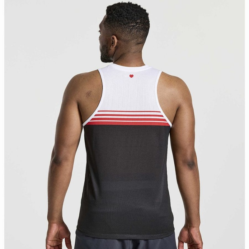 Men's Saucony NYC Stopwatch Singlet Tank Top White / Black | Australia S15642-D75