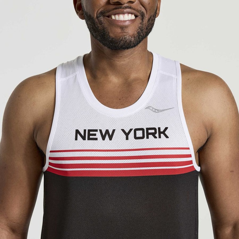 Men's Saucony NYC Stopwatch Singlet Tank Top White / Black | Australia S15642-D75