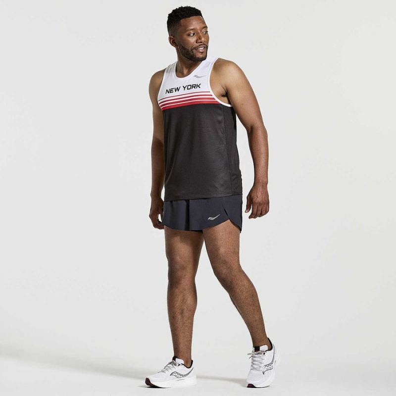 Men's Saucony NYC Stopwatch Singlet Tank Top White / Black | Australia S15642-D75