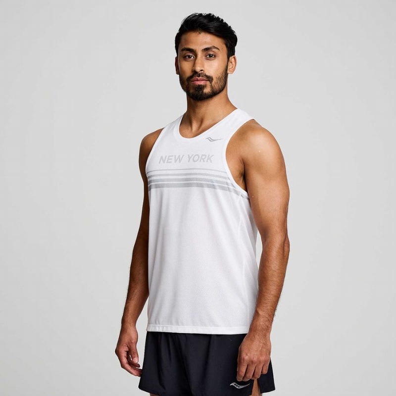 Men\'s Saucony New York Stopwatch Singlet Tank Top White | Australia S68930-K65