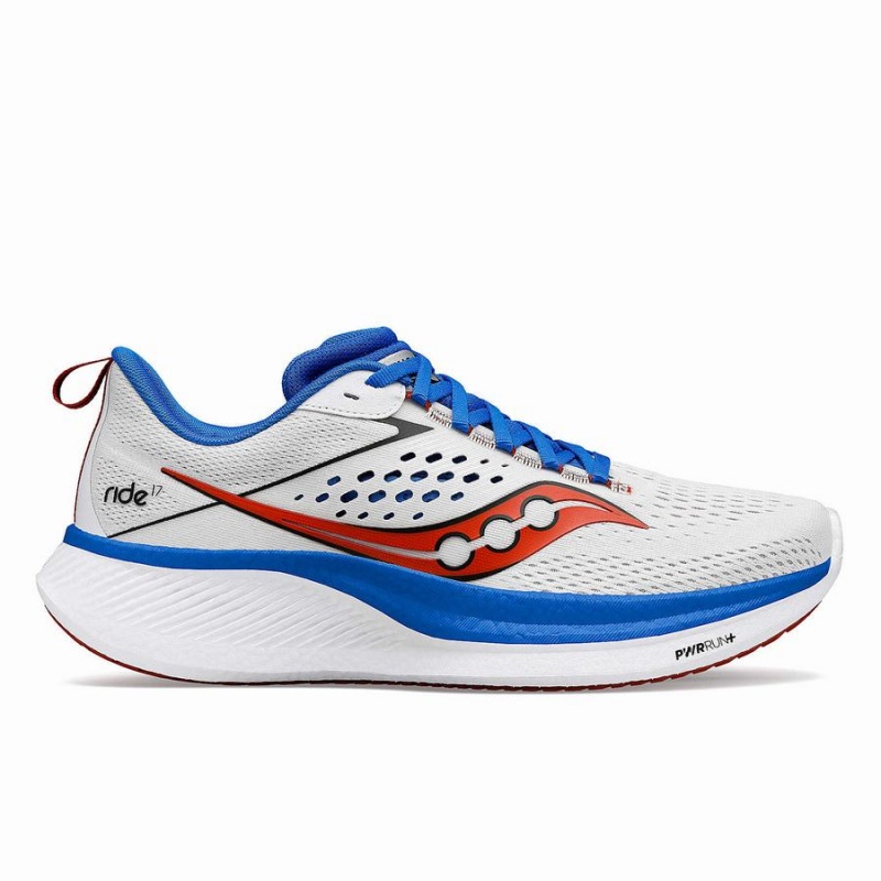 Men\'s Saucony Ride 17 Running Shoes White / Deep Blue | Australia S13675-C12