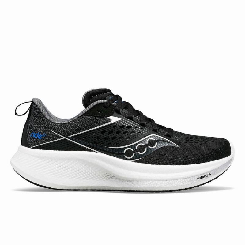 Men\'s Saucony Ride 17 Wide Running Shoes Black / White | Australia S80165-E96