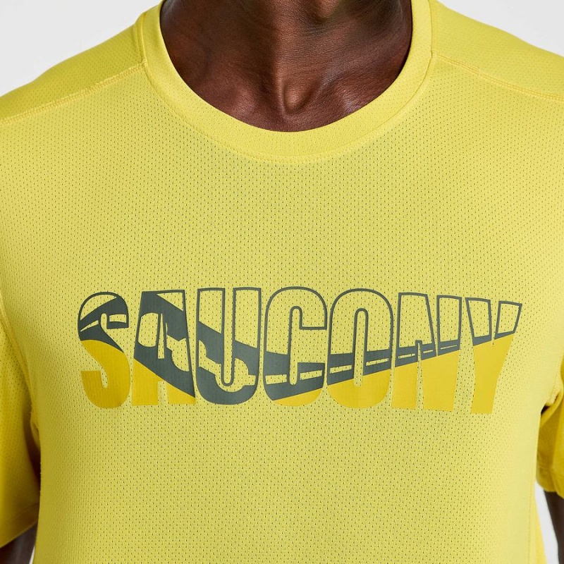 Men's Saucony Stopwatch Graphic Short Sleeve T Shirts Yellow | Australia S03789-W86