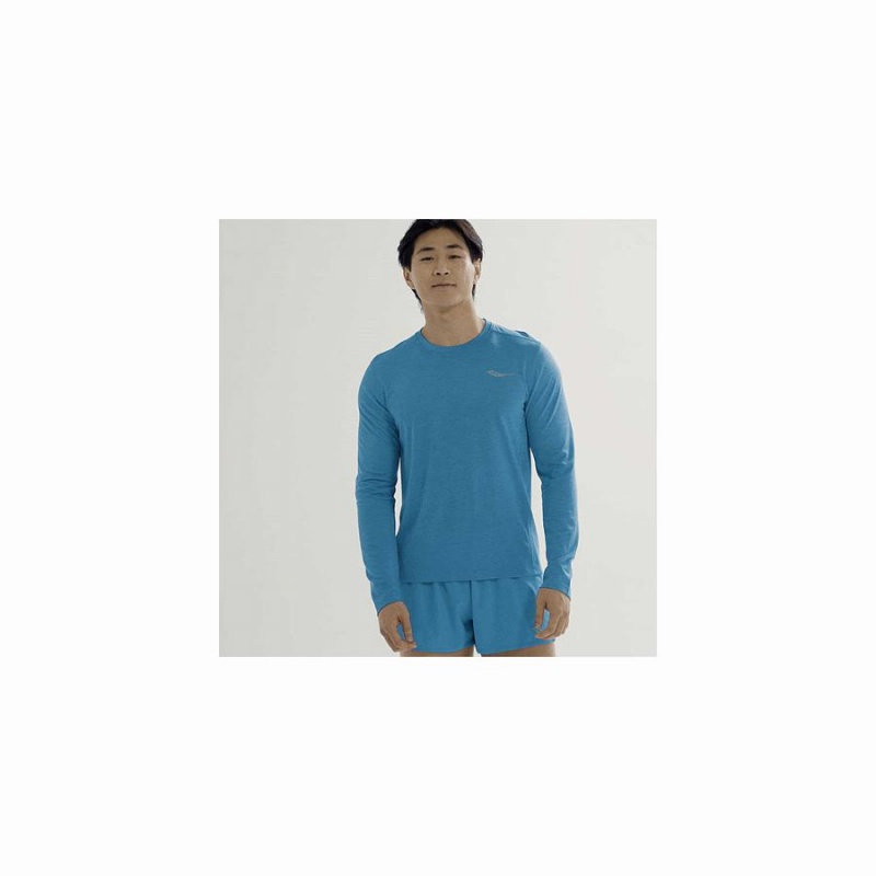 Men's Saucony Stopwatch Long Sleeve T Shirts AZURE | Australia S37468-X96