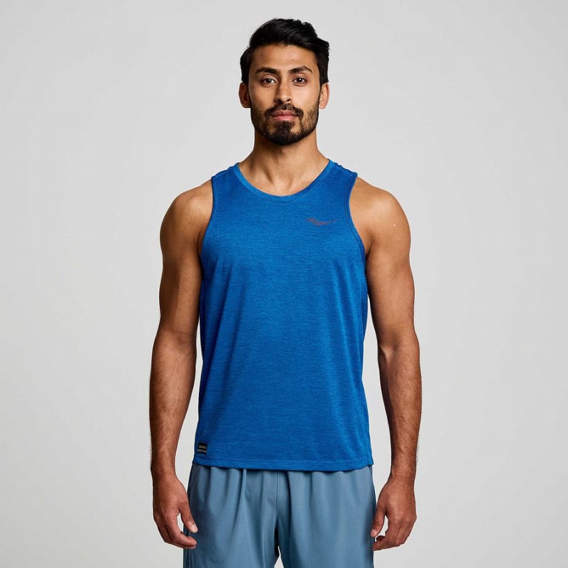 Men\'s Saucony Stopwatch Singlet Tank Top Blue | Australia S65132-K38