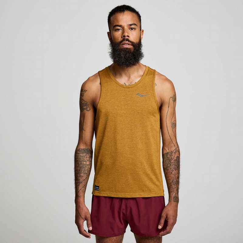 Men\'s Saucony Stopwatch Singlet Tank Top Brown | Australia S92730-R08