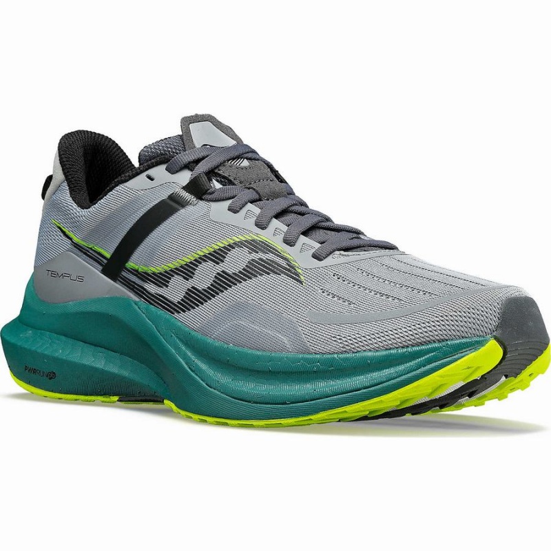 Men's Saucony Tempus Running Shoes Grey / Green | Australia S30571-B54