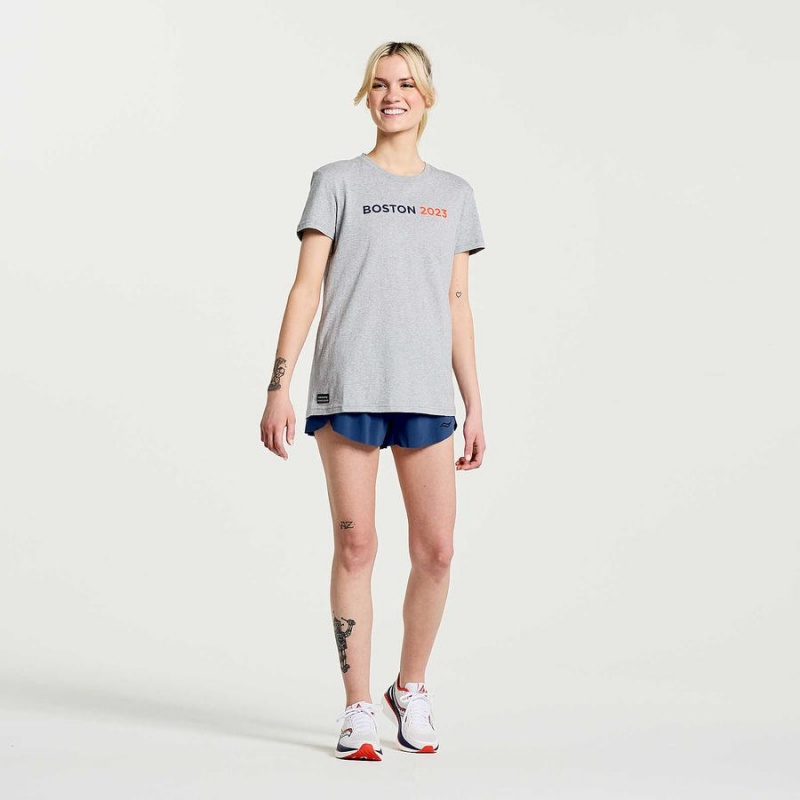 Women's Saucony Boston Rested T Shirts Grey | Australia S46027-R57