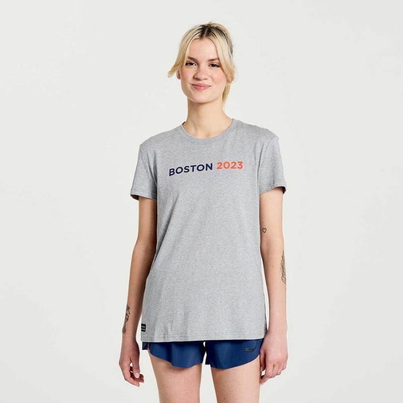 Women\'s Saucony Boston Rested T Shirts Grey | Australia S46027-R57