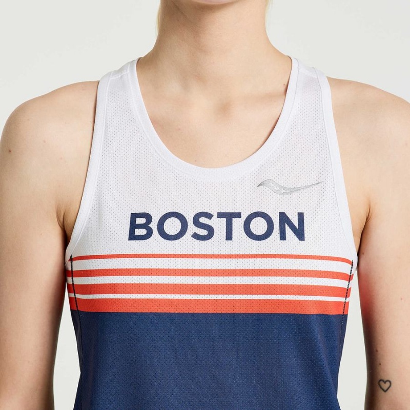 Women's Saucony Boston Stopwatch Singlet Tank Top Blue / White | Australia S59763-N51