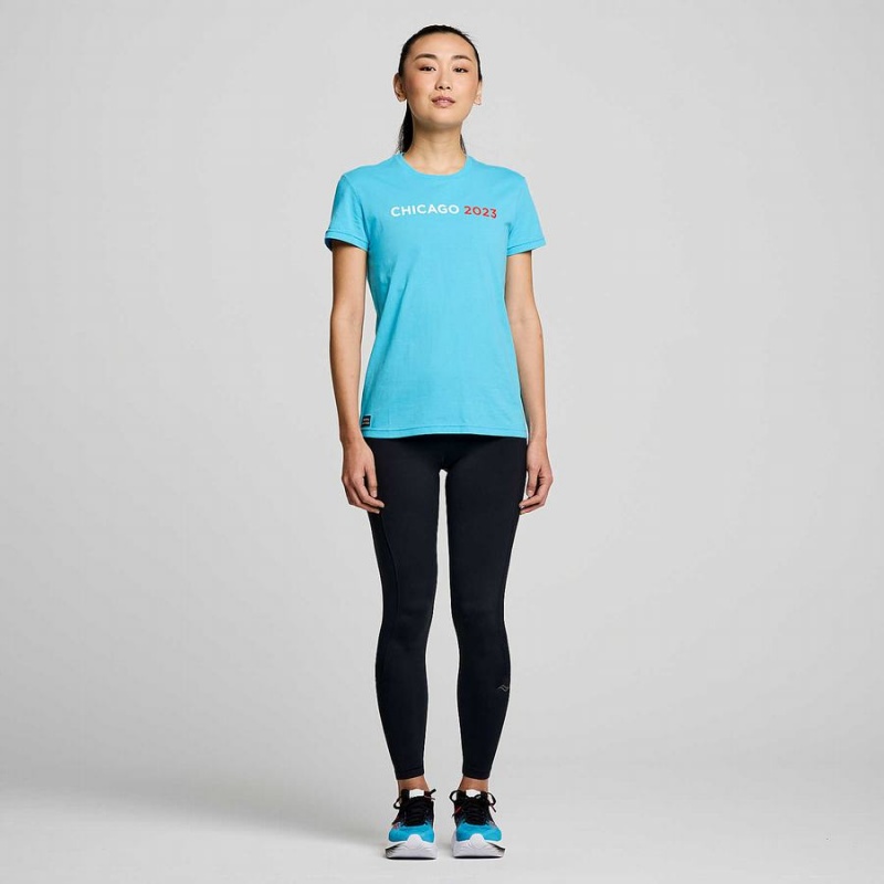 Women's Saucony Chicago Rested T Shirts Blue | Australia S18460-V07