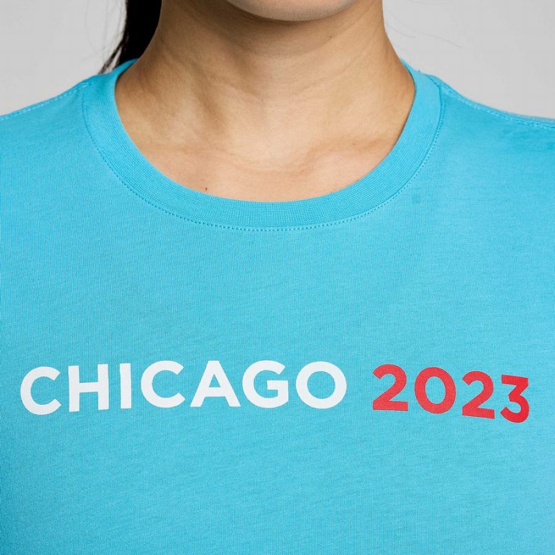 Women's Saucony Chicago Rested T Shirts Blue | Australia S18460-V07