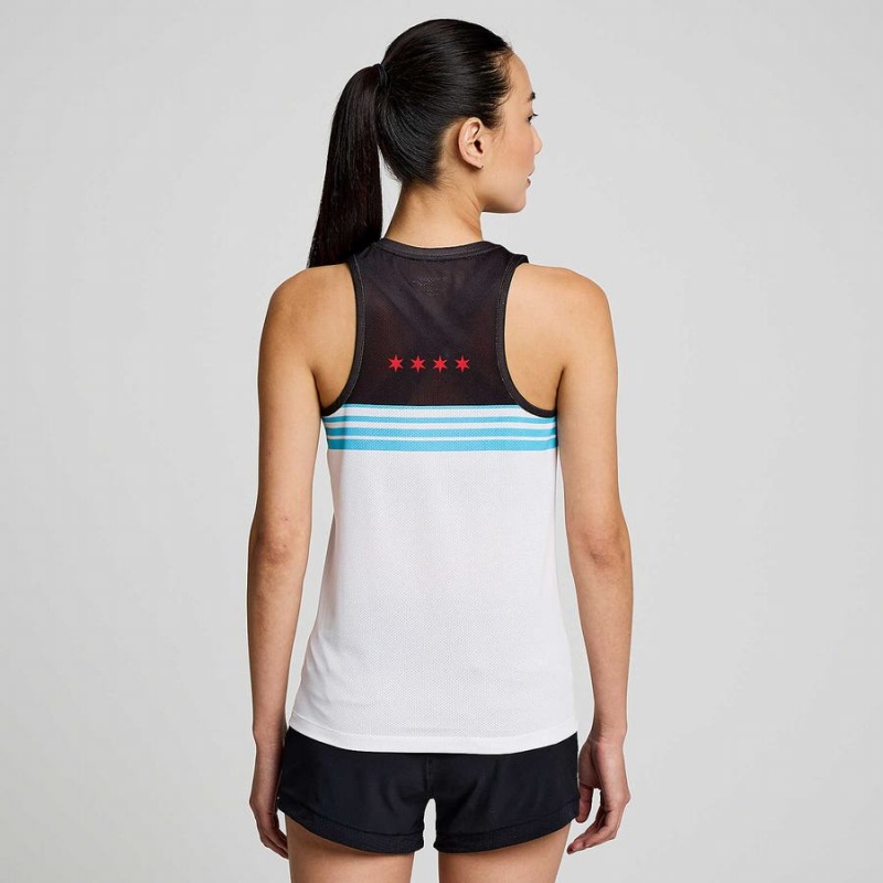 Women's Saucony Chicago Stopwatch Singlet Tank Top White / Black | Australia S32971-C96